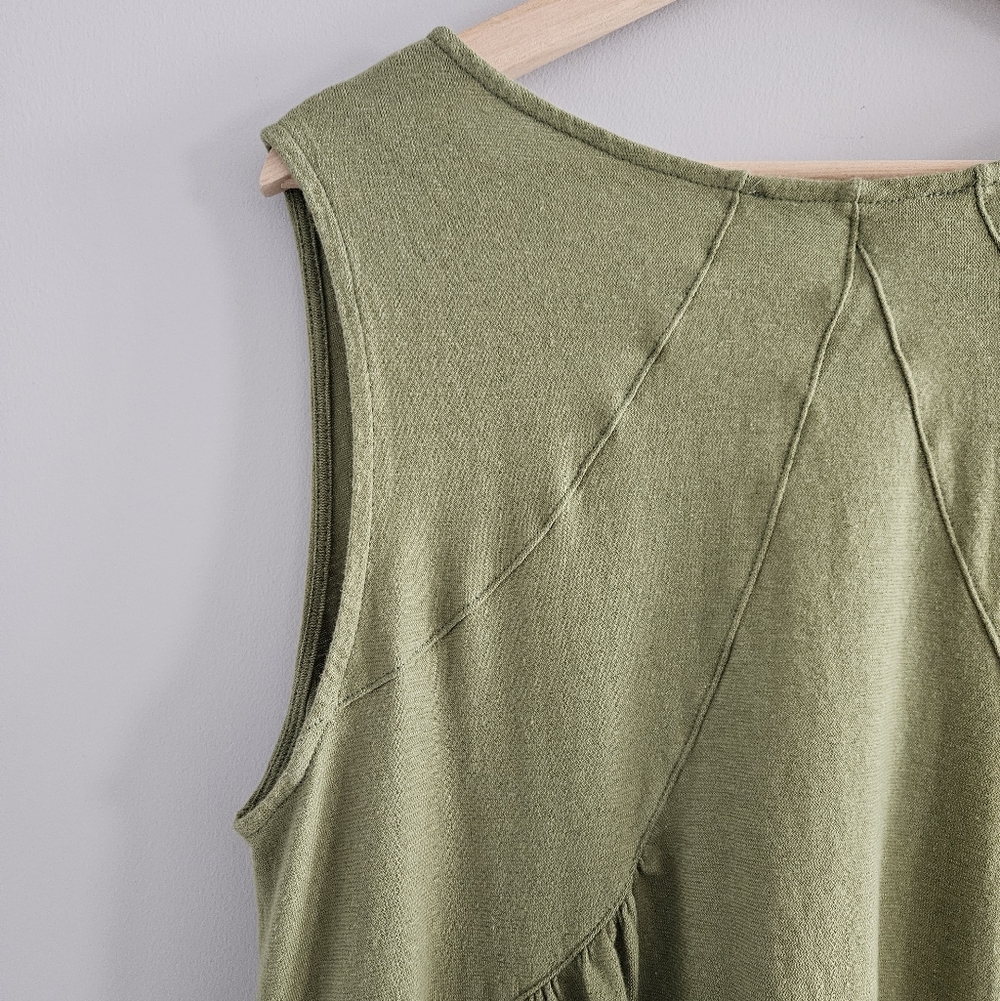 Olive Green Sleeveless V-Neck Swing Dress - Picture 5 of 11
